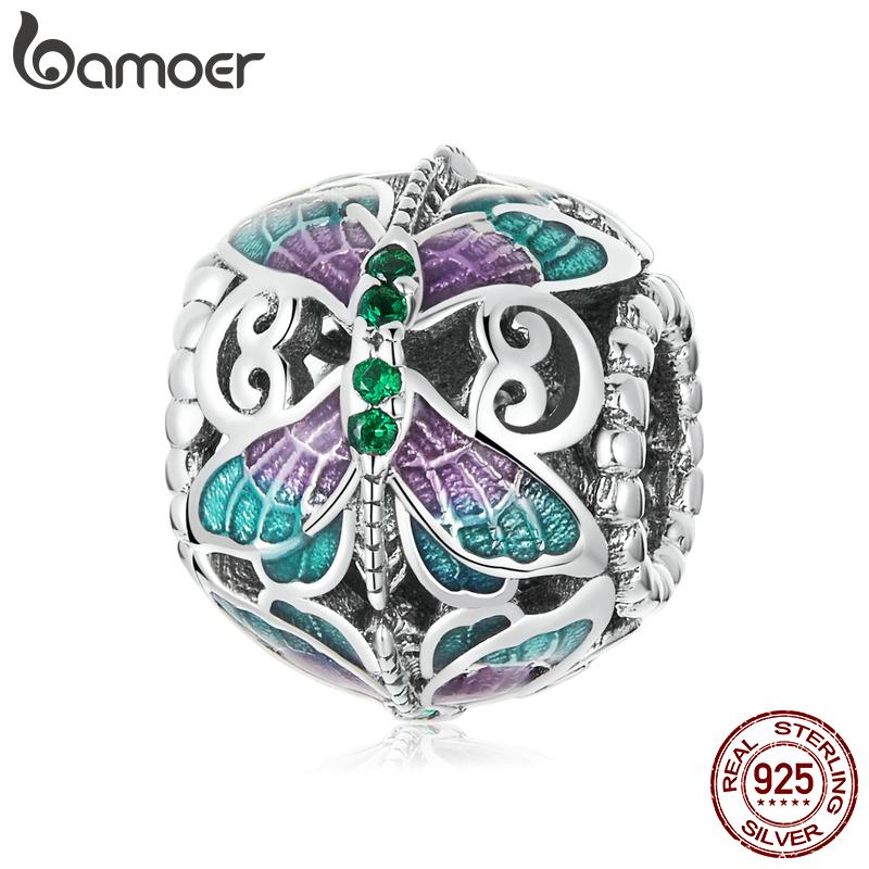 BAMOER винтажный шарм в виде стрекозы, стерлингового серебра 925 пробы, подходит для женщин, серебряный браслет и браслет, ювелирные изделия, подарок