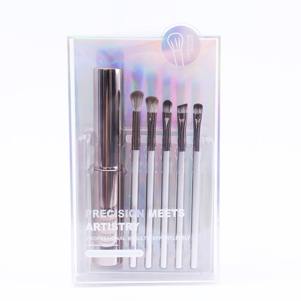 Cangzhou 5-Piece Eyeshadow Brush Set with Storage Bucket – Strong Grip, Minimal Powder Absorption & No Flyaway Powder