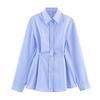 Kaslead New Women clothes Western Style Elegant All-Match Waist Hugging Stripe Commuter Style Shirts