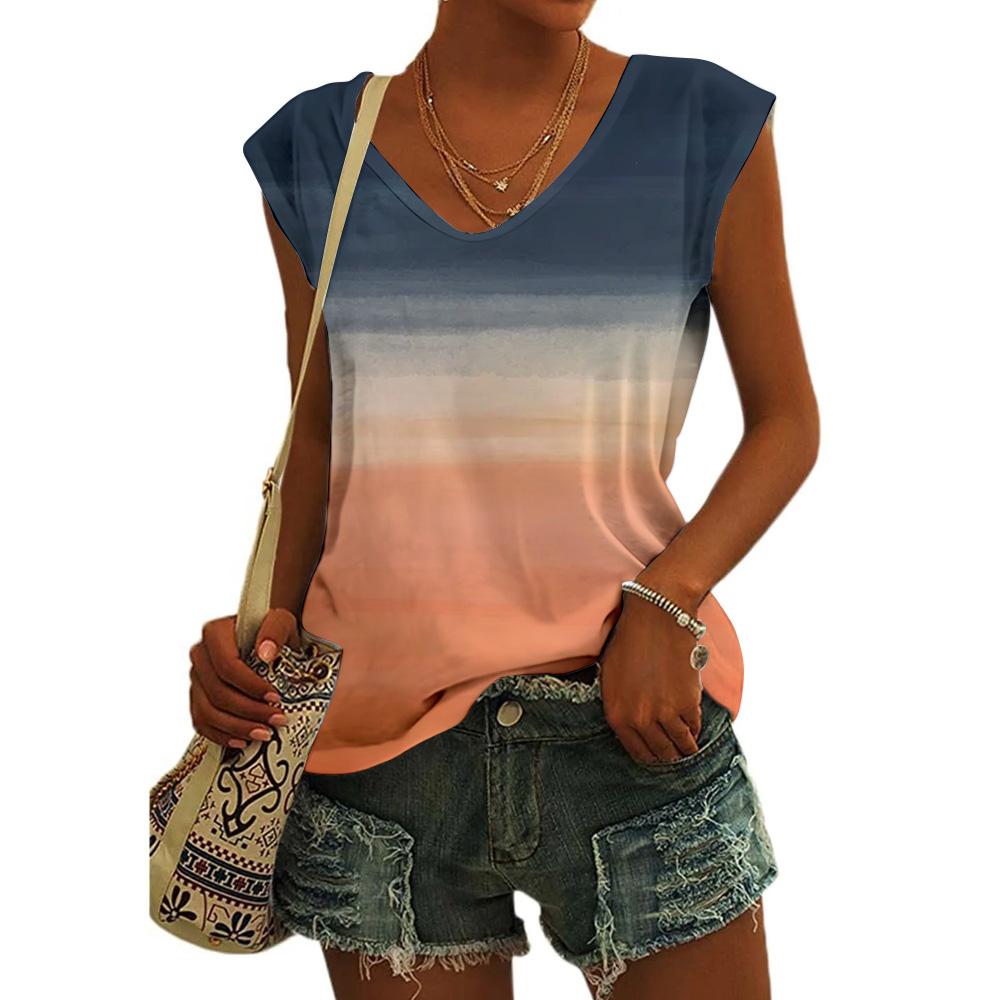 3d Butterfly Printed 2025 New Women's V-Neck Tank Tops & T-Shirts Summer 2025 New Sleeveless Vest Fashion Causal T-Shirts Tees