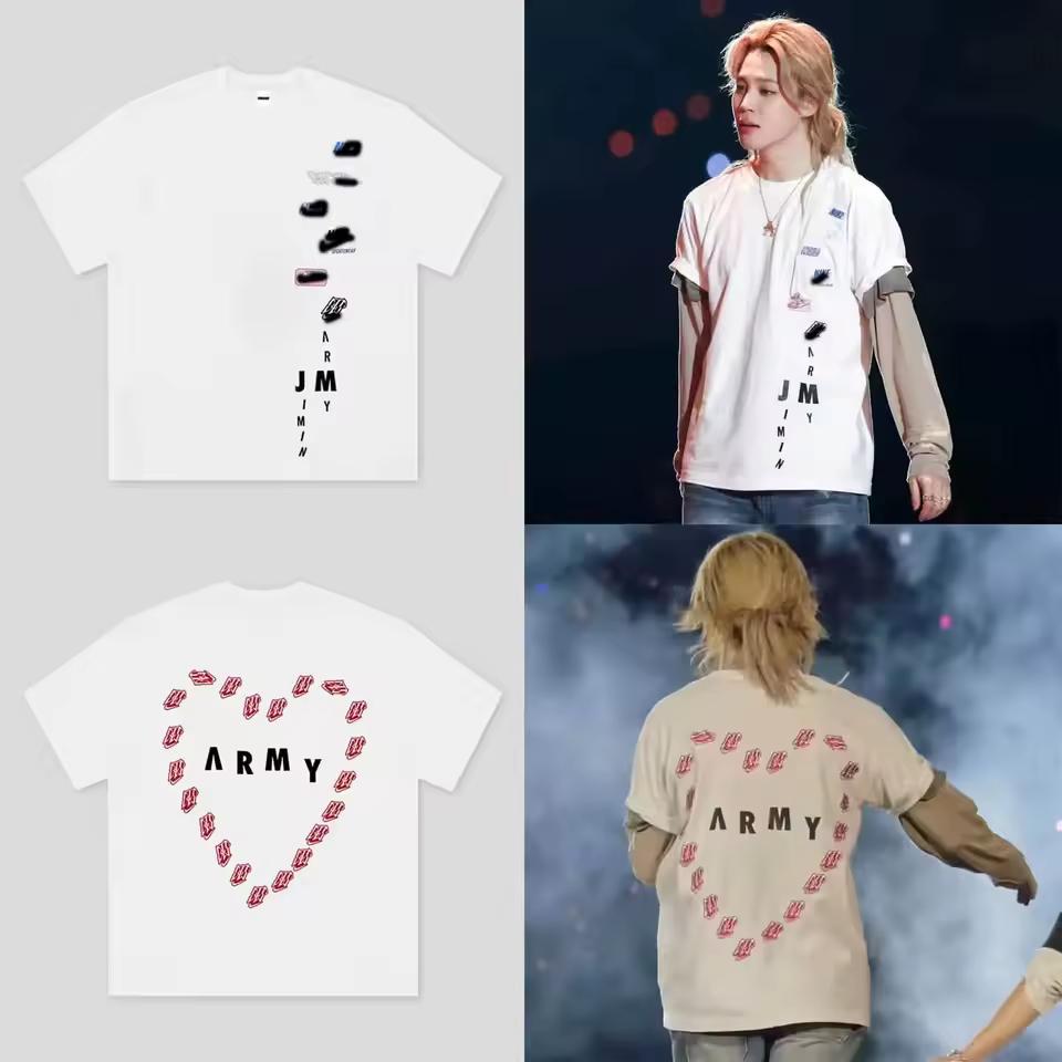 Kpop Heart Graphic T shirt Double Sided Print Short Sleeve Cotton T-shirt Men Women Casual Streetwear Idol Concert Tops