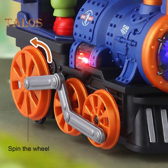 Детский игрушечный паровозик с электрической подсветкой и музыкальным спреем, классический игрушечный поезд, работающий от батареек, игрушечный локомотив для малышей, мальчиков и девочек, подарок