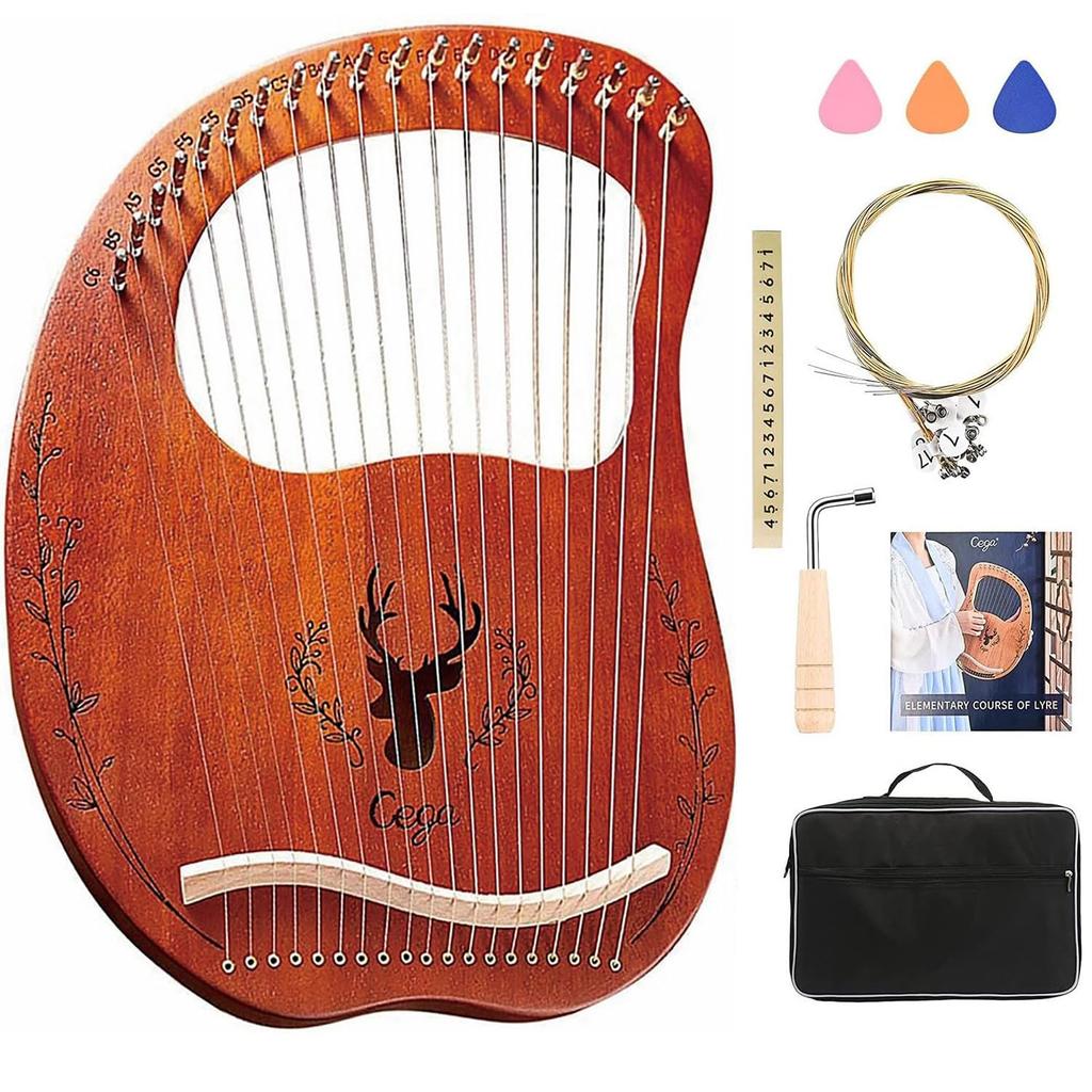 Lyre Harp 19 Strings Stringed Instrument Wooden Lyre Wood Harp Metal Strings For Beginners Compact Metal Strings Soothing Portable Mahogany Easy To