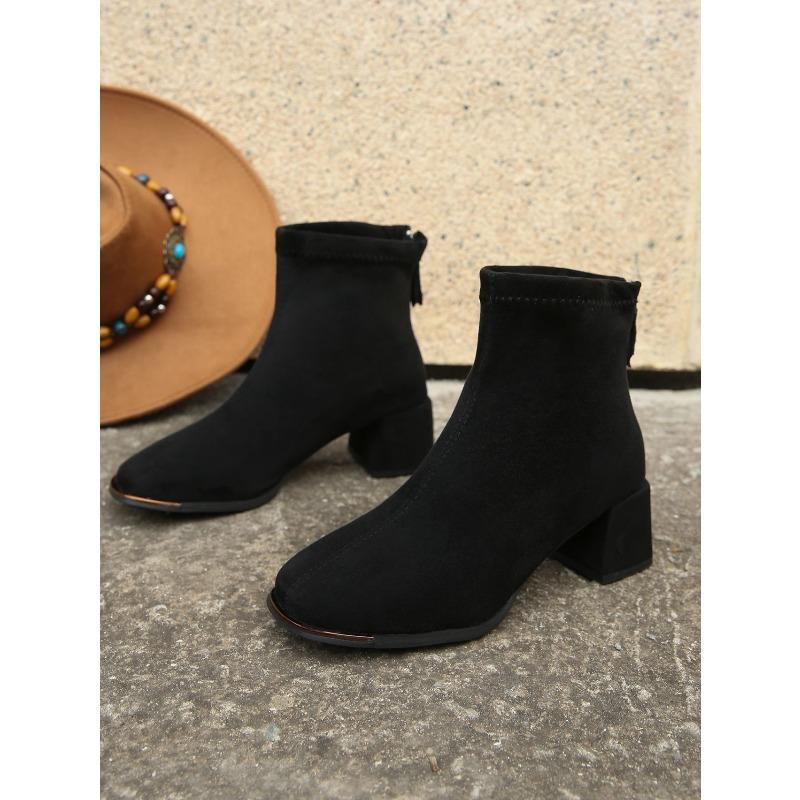 Мартинсы на среднем каблуке с квадратным носком Женские 2025 Зима Новые Стройнящие Большого размера Модные ботинки