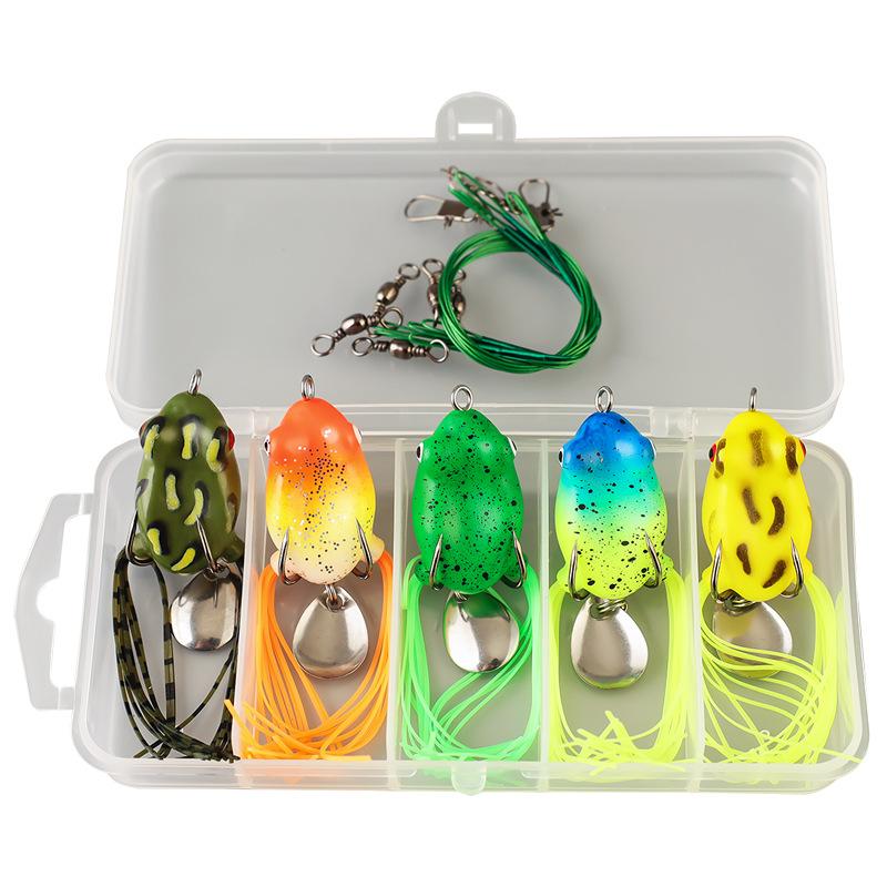 1Set Frog Soft Lure Tube Bait Plastic Fishing Lure With Fishing Hooks Topwater Ray Frog Artificial 3D Eyes