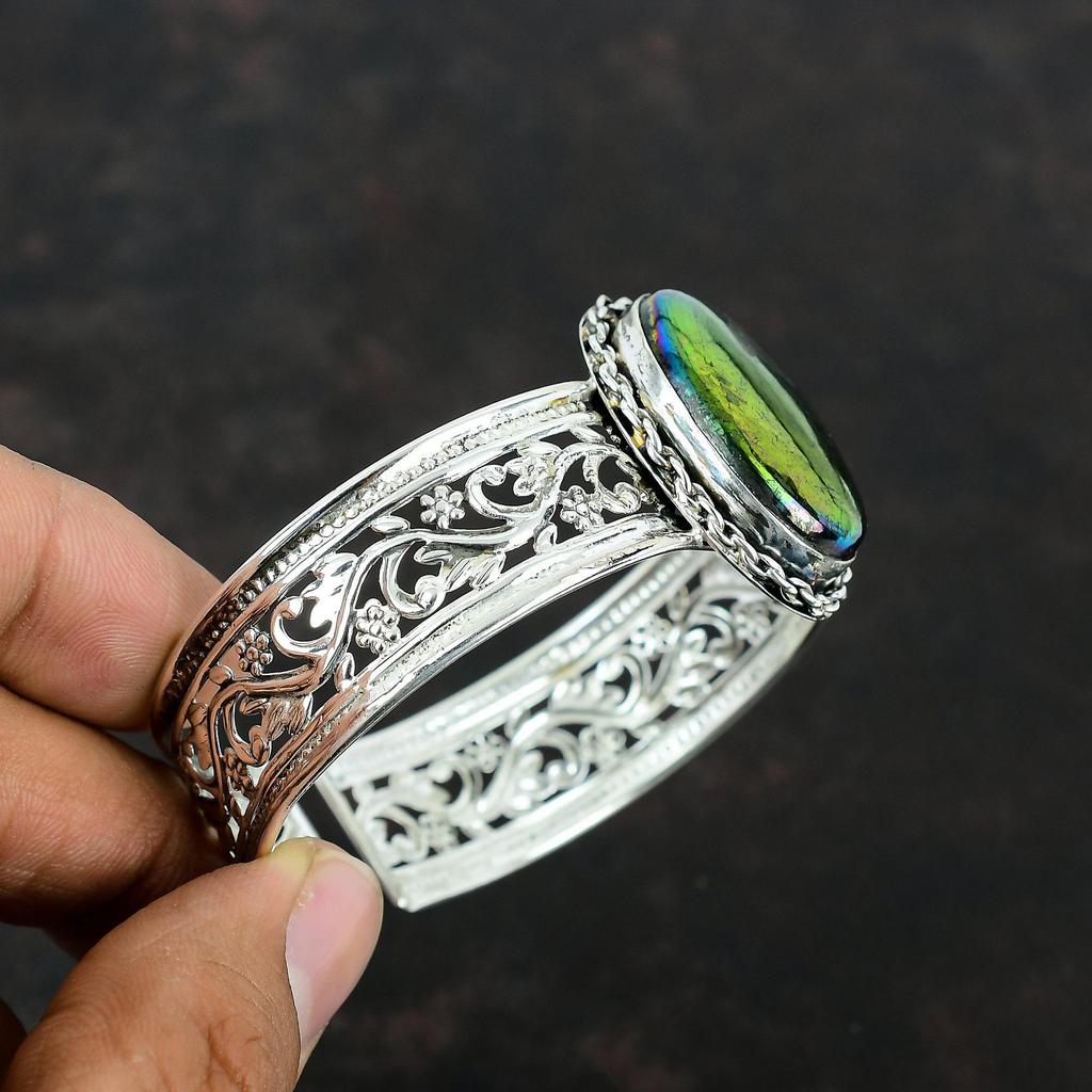Браслет-манжета Rainbow Mystic Fire Labradorite, ювелирные изделия ручной работы из драгоценных камней, браслет-манжета из стерлингового серебра 925 пробы, регулируемый браслет для подарков