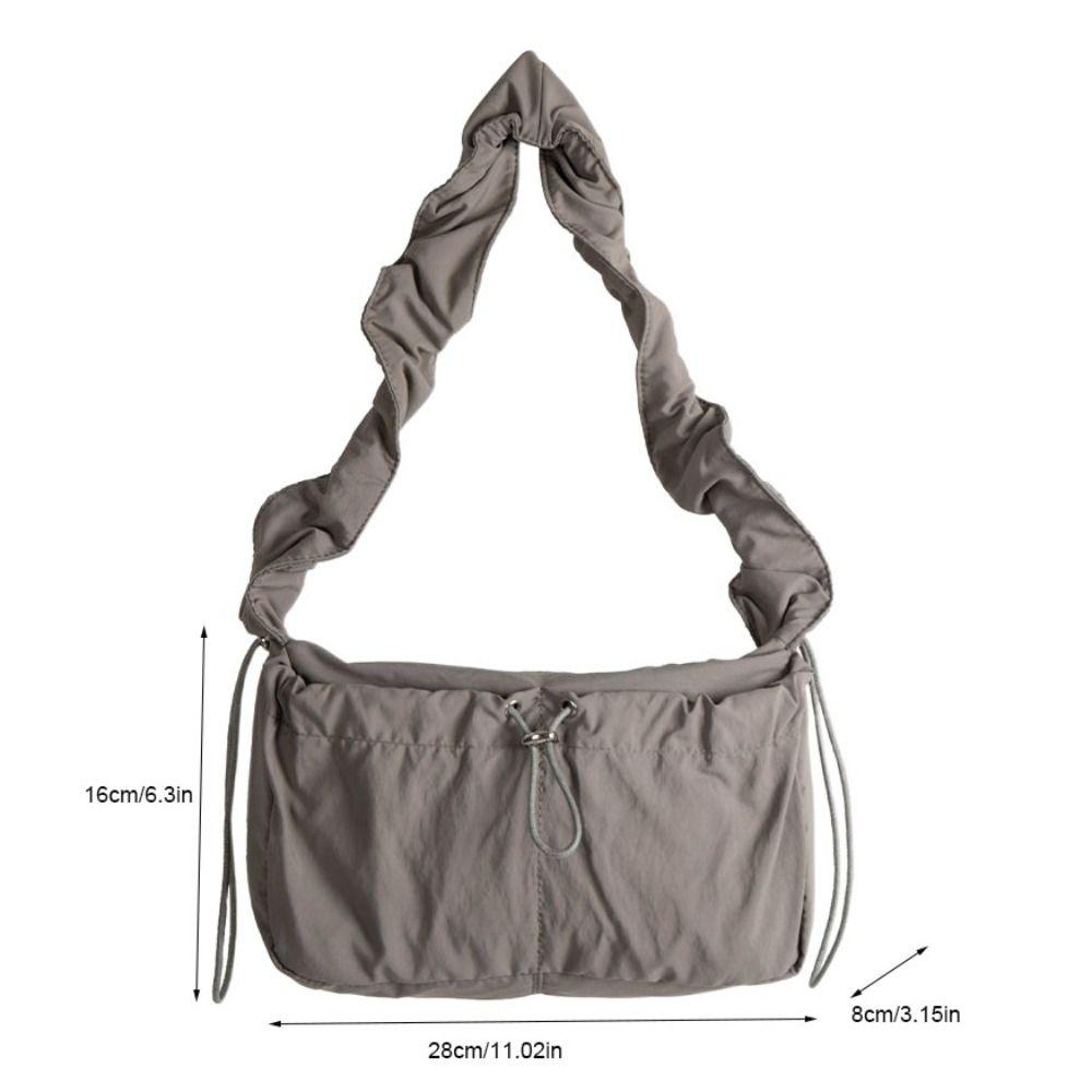 Solid Color Pleated Shoulder Bag Y2K Nylon Underarm Bag Trendy Cloud Crossbody Bag School