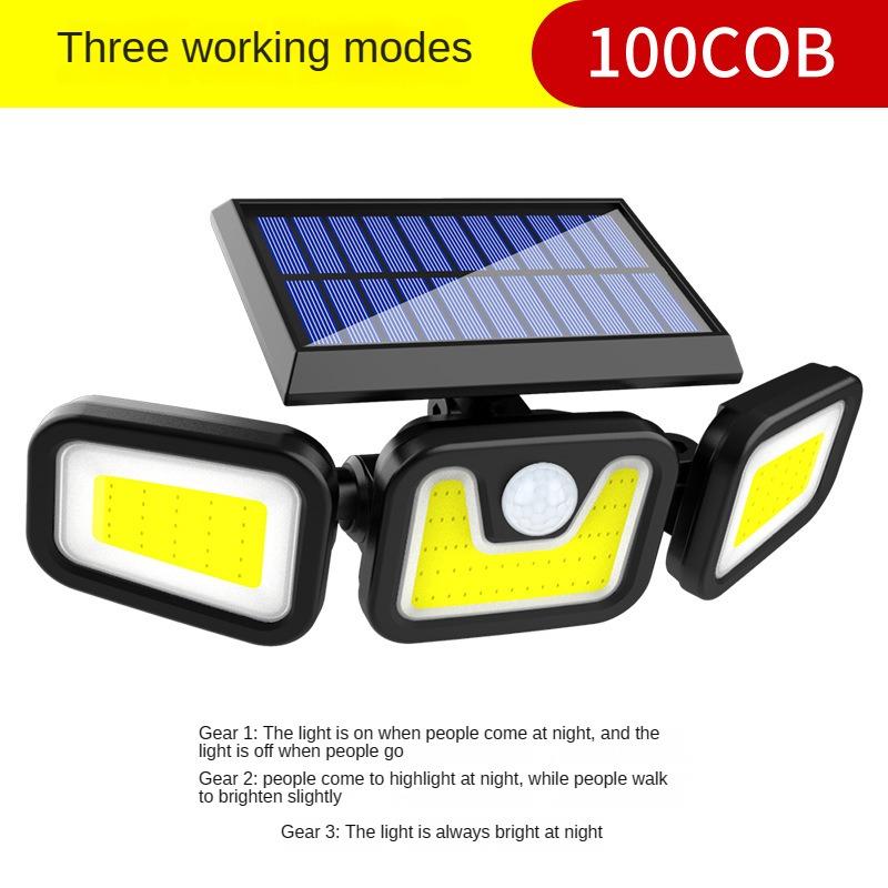 Садовый светильник на солнечной батарее с индукцией человеческого тела, светодиодный трехголовый настенный светильник, уличный водонепроницаемый садовый настенный светильник, светильник для дорожек