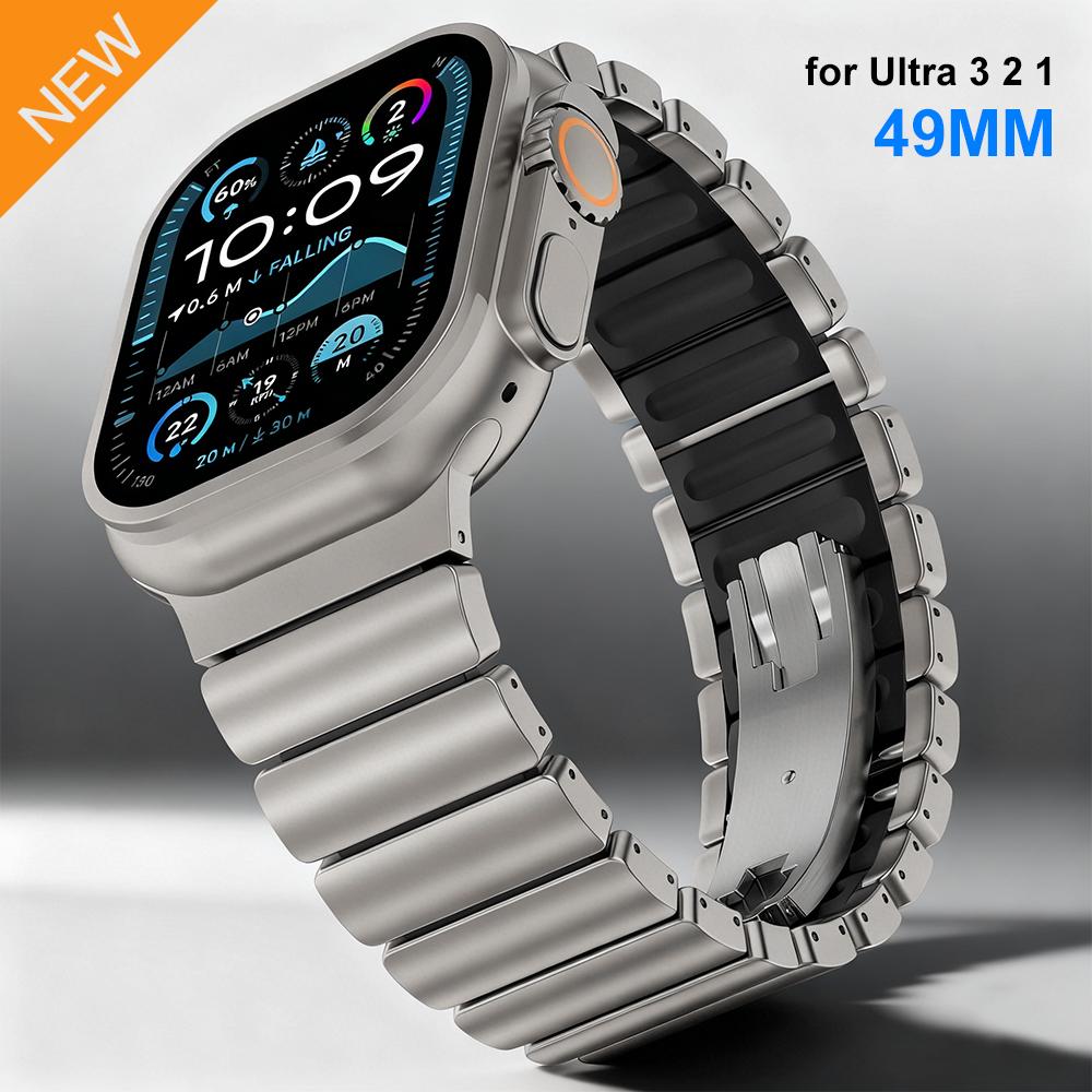 Титановый ремешок для Apple Watch Ultra3 2 1 49 мм Ремешок Серия 11 10 46 мм 7 8 9 45 мм 5 6 45 мм Se Резиновый ремешок для часов Без зазоров Браслет