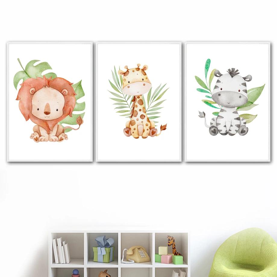 Nursery Elephant Giraffe Rhino Monkey Lion Nordic Posters And Prints Wall Art Canvas Painting Wall Pictures Baby Kids Room Decor