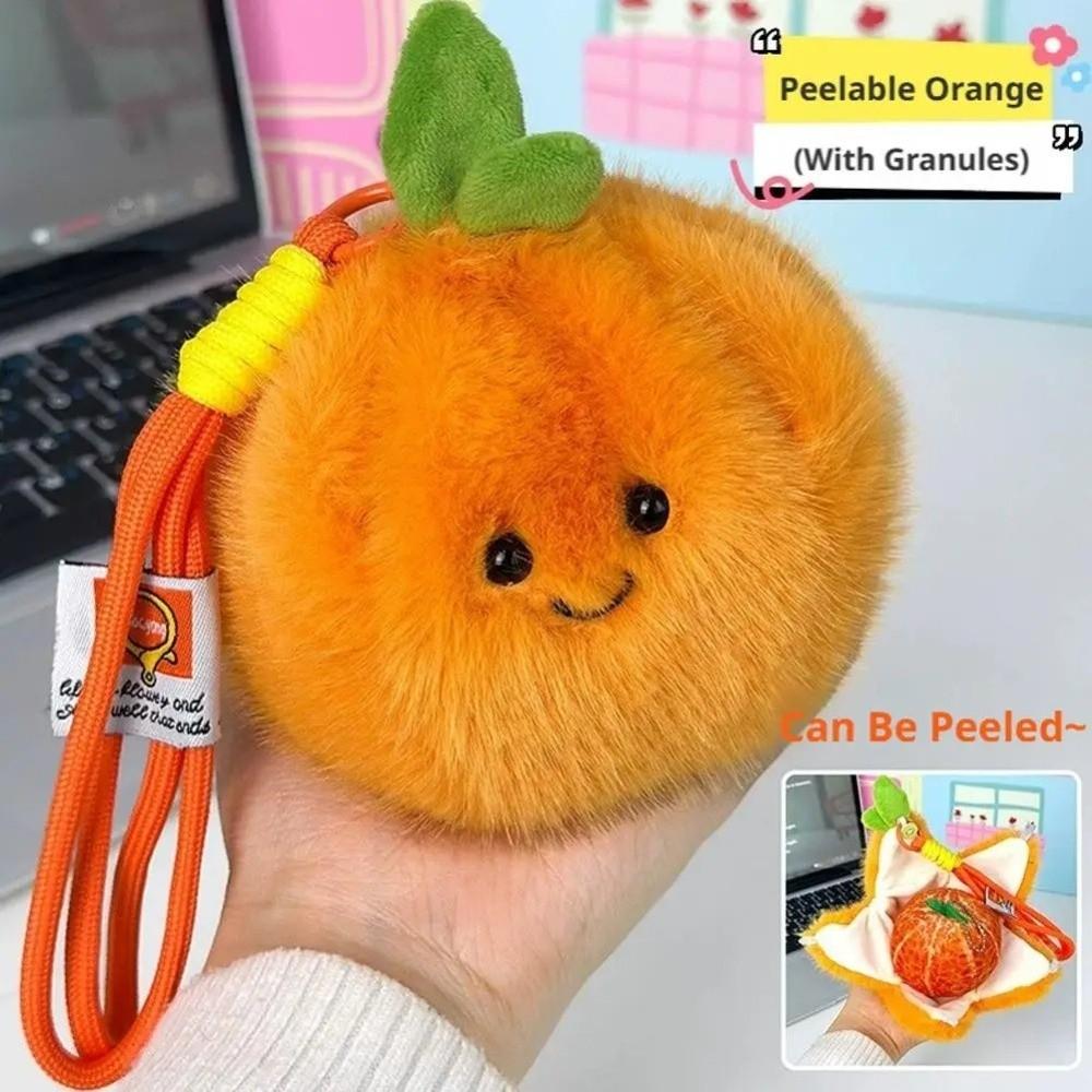 Soft Filled Orange Plush Keychain Furry Texture Simulation Food Toy  Backpack Decor