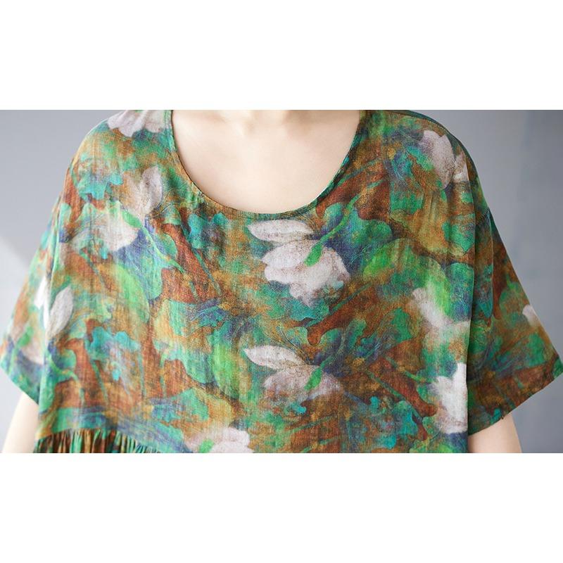 Dimanaf 2025 Лето Плюс Размер Платье Базовое Женское Винтажное Новое Повседневное Свободное Длинное Платье с Цветочным Принтом Макси