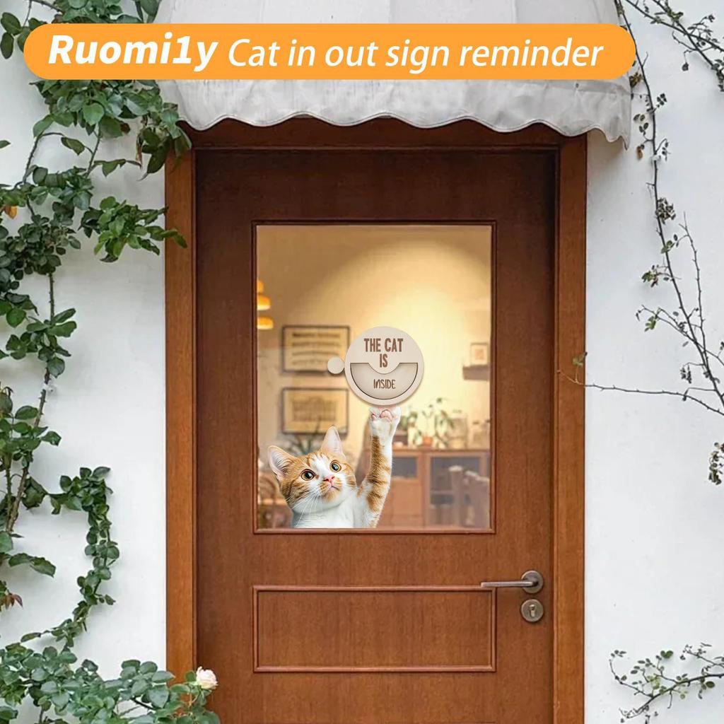 Cat Door Sign Cat IS In or Out Sign Reminder Pet Reminders Sign Cute Wood Room Round Decoration for Cat Pet Lovers Yard Door Win