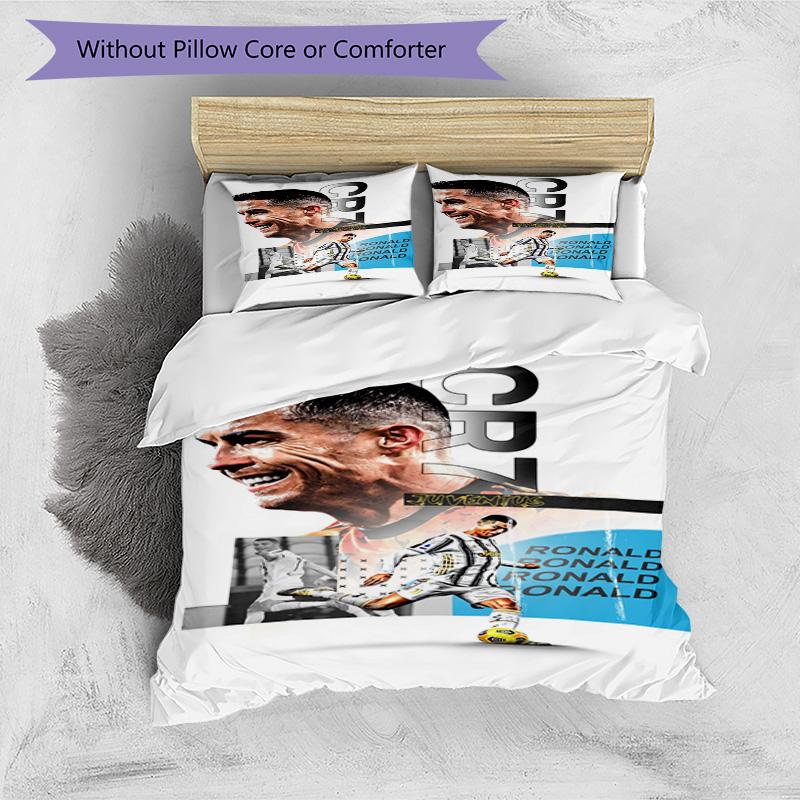 Ronaldo's Powerful Football Legend Bedding Set, Breathable Duvet Cover with Pillowcases, Soft Bed Linen for Bedroom Home Decoration, Perfect Festival
