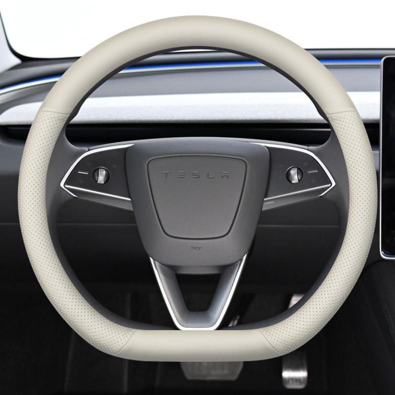 Genuine Leather Steering Wheel Cover Tesla Model 3 Y 38cm Diameter Sport Style Universal Fit
