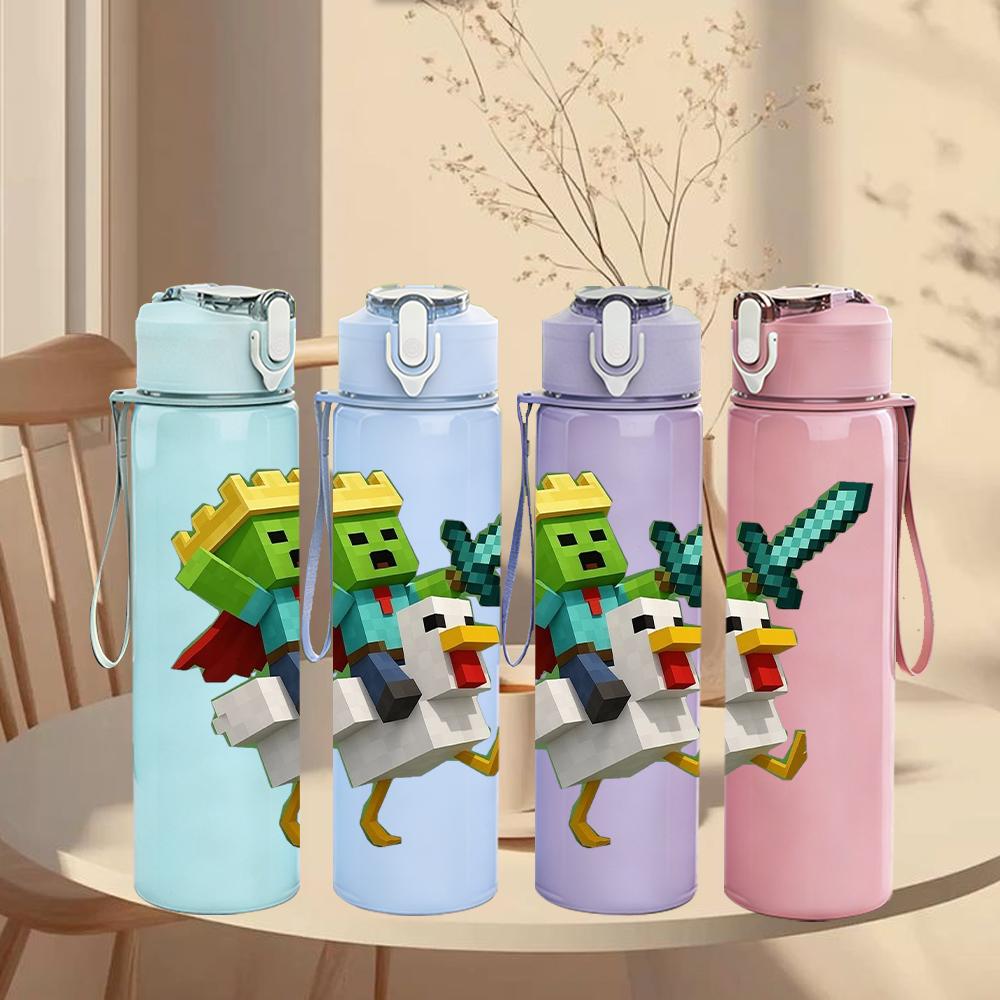 1PC Minecraft Duck Warrior Character 750ml Color Plastic Sports Water Bottle Leakproof Flip Straw Lid Suitable for Sports Office Home Use