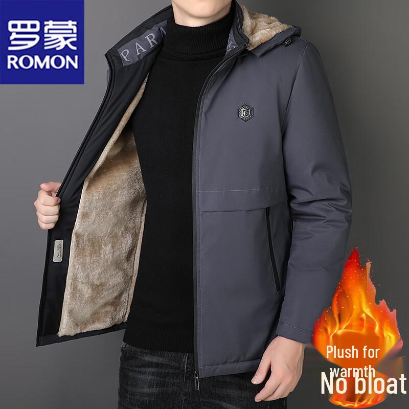 ROMON Мужское теплое зимнее пальто с капюшоном и плюшем