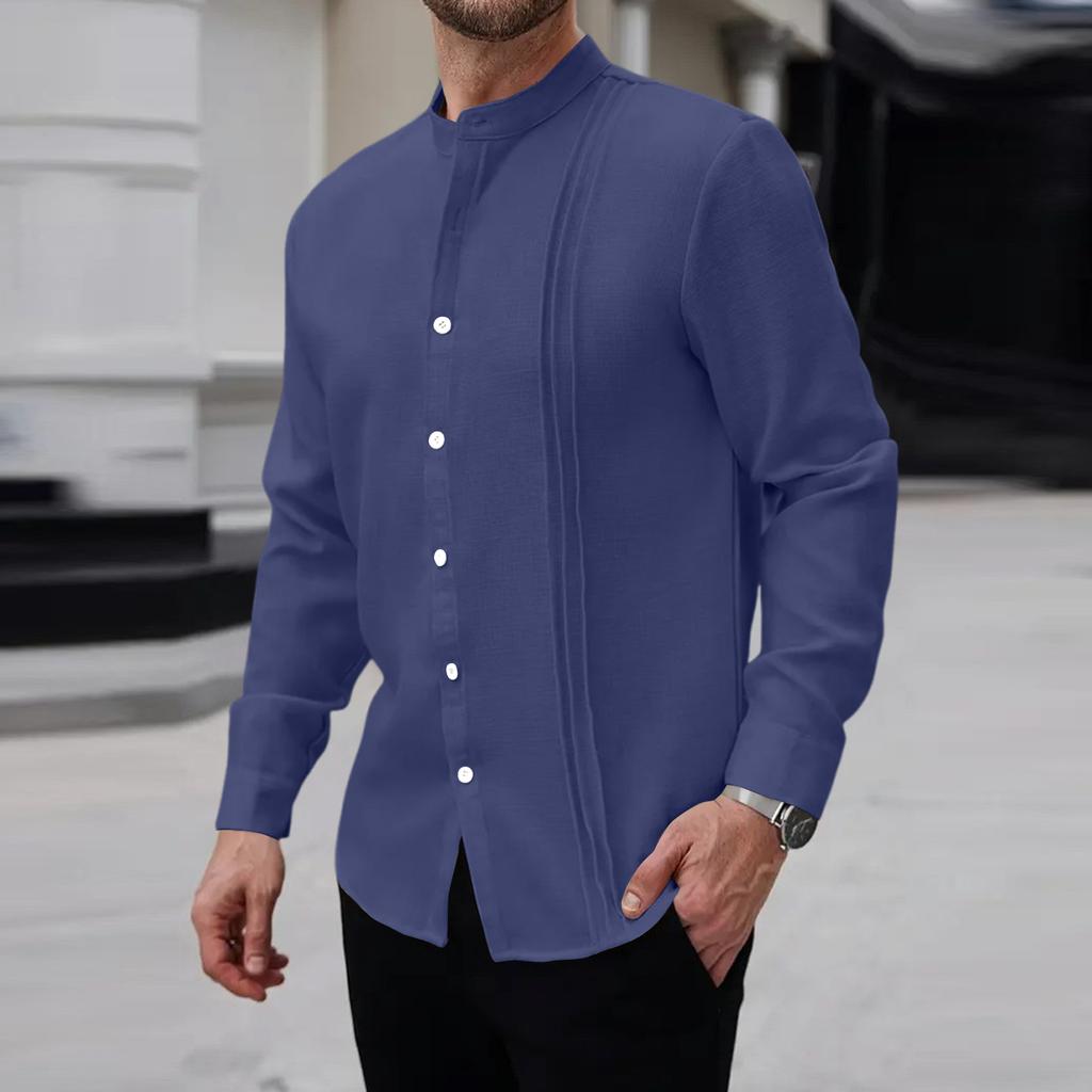 Мужская льняная рубашка с длинным рукавом, рубашка с отложным воротником, рубашка в стиле business casual, деловая рубашка, рубашка стандартного кроя