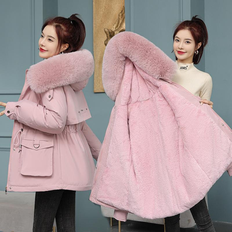 Autumn and Winter Women's Clothing with Thick Velvet, Overcoming The Big Fur Collar,Slimming and Slimming Cotton Jacket,Fashionable Casual Down Jacket
