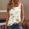 Женская плиссированная футболка без рукавов с квадратным вырезом и цветочным принтом
