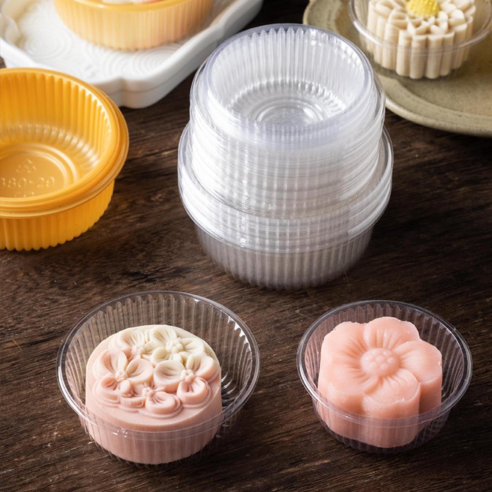 100pcs Transparent/yellow Mooncake Inner Tray Round Moon Cake Holder Pastry Packaging Boxes  Cookie