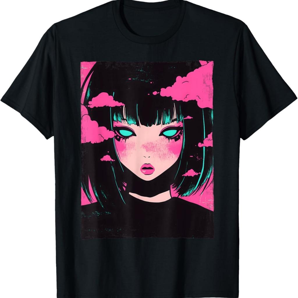 Потертая Аниме Девушка Vaporwave Пастельный Готик E-Girl Гранж Футболка