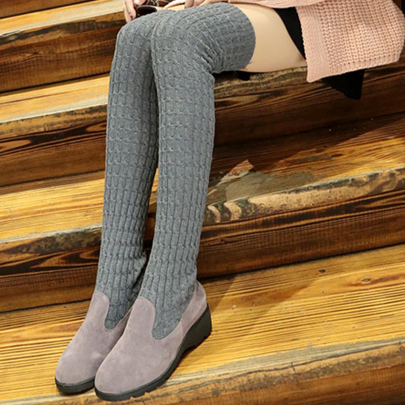 Модные женские туфли на плоской подошве, высокие сапоги, повседневные выше колена, вязаные туфли, женская обувь 2025 года, трендовая зимняя дизайнерская обувь, удобные сапоги-носки Mujer Botas