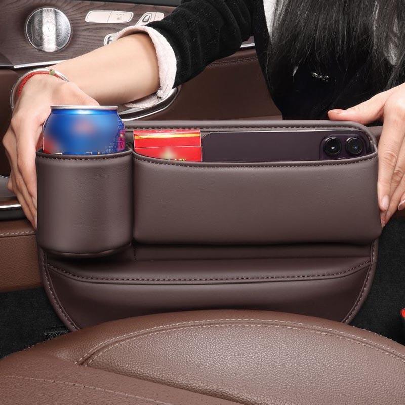 1Pc Car PU Leather Cup Holder Gap Bag Car Gap Storage Box with Cup Holder, Gap Filler Organizer for Glasses Phone Keys and Cards