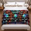 Skull Gothic Theme Soft Blanket Personalized Custom Name Text Print Warm Blanket Home Sofa Bedroom Decor