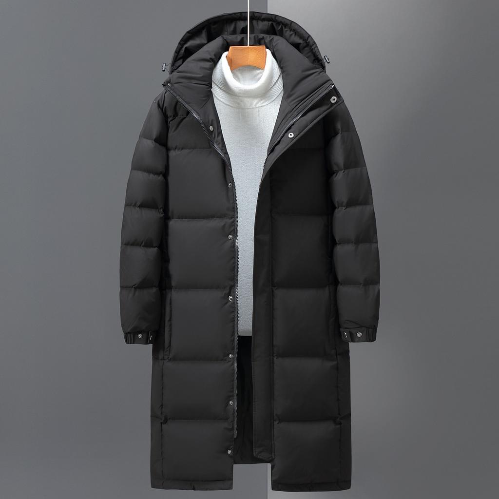 Down Jacket Men's Long Over-the-knee Young Men's Winter Outdoor White Duck Down Hooded Jacket Tide