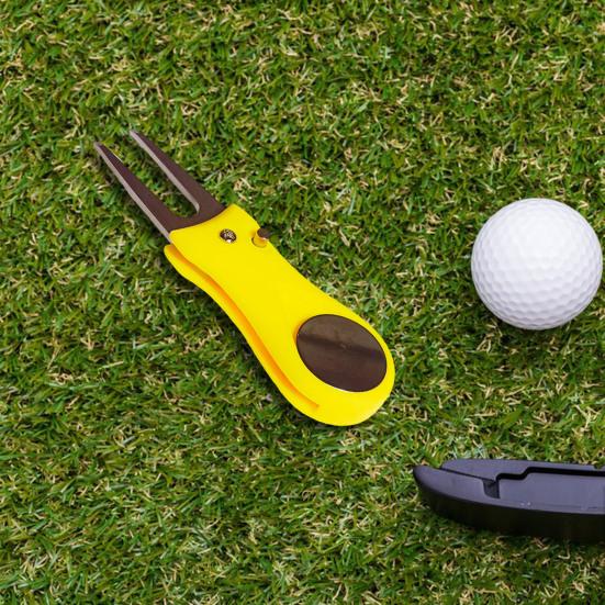 Инструмент для гольфа Divot Складной инструмент для ремонта Divot с магнитным прочным всплывающим маркером для мяча из нержавеющей стали Вилы для игроков в гольф