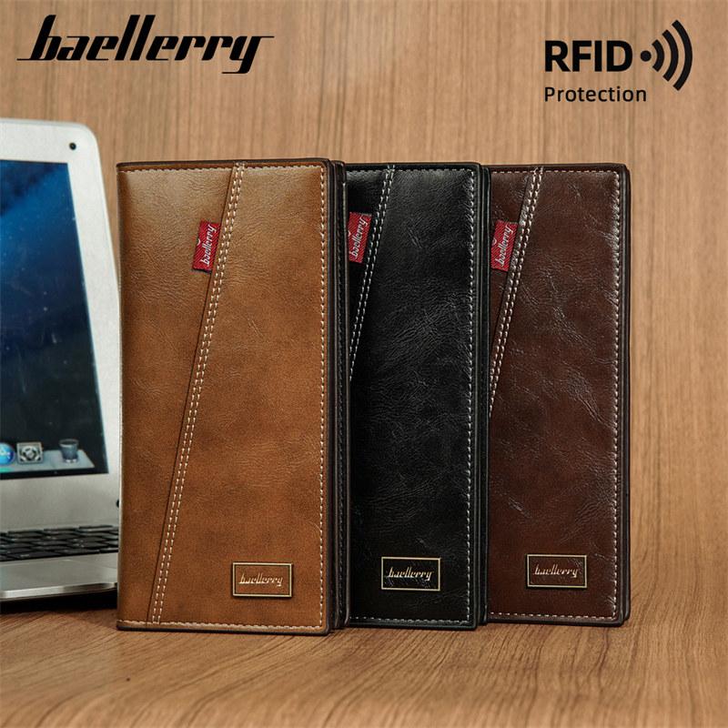 Baellerry Кошельки с RFID-защитой, винтажный дизайн, мужской держатель для карт, двойной длинный кошелек, кошелек