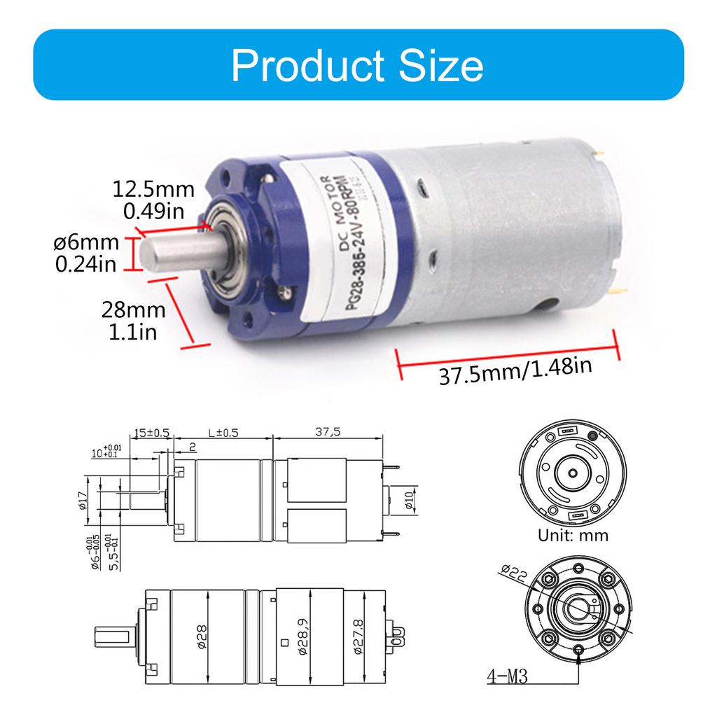 24V DC Planetary Gear Motor 52RPM Adjustable Speed Planetary Gearbox Motor Set for Intelligent Appliances & Robotics