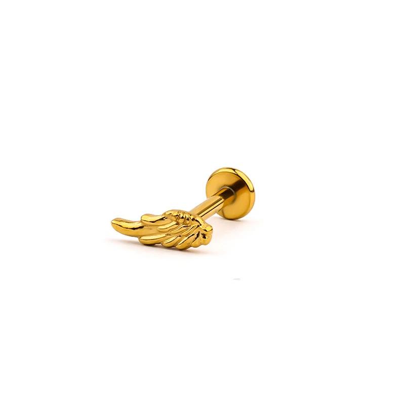 Титановые серьги-гвоздики с крылом, плоская задняя часть, 16G, Лабрет, Пирсинг губы, уха, хряща уха, козелка, хряща козелка, завитка, Пирсинг, Украшения