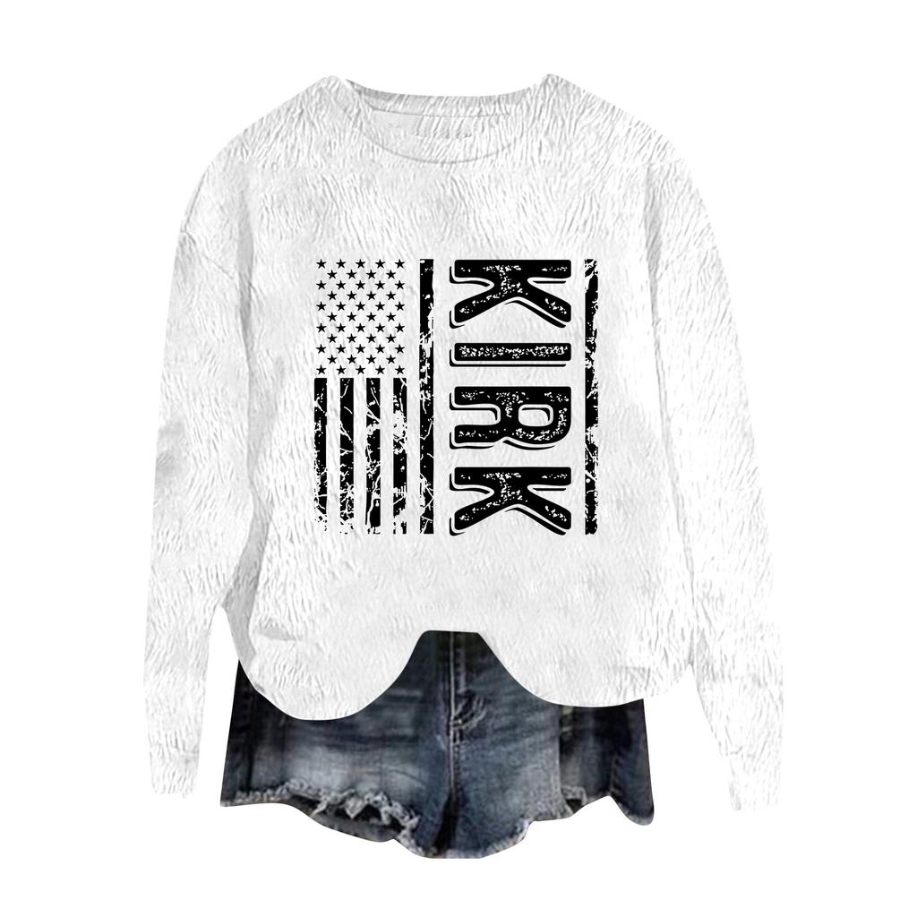 Women's Fashion Round Neck Pullover Top Long Sleeve Tee Printed Sweatshirt