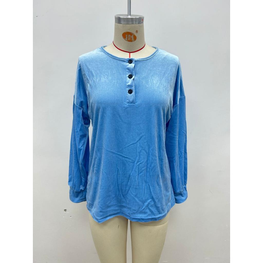 Autumn Winter Women's Loose Velvet Button Sweatshirt, Casual Fashion Long Sleeve Top, European American Style