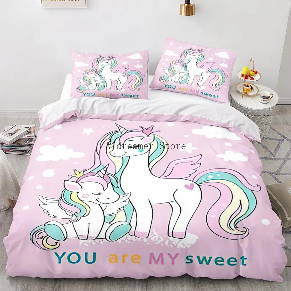 Unicorn Cartoon Rainbow Horse Bedding Set Kids Duvet Cover for Children Baby Crib Duvet Cover Set Pillowcase Lovely Bed Linens