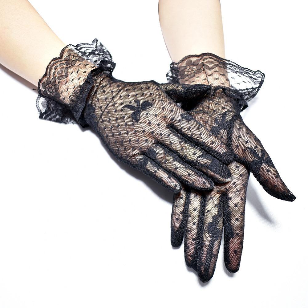 Transparent Bow Short Sunscreen Lace Gloves Mesh Tulle Mittens Fashion Bridal Gloves Women