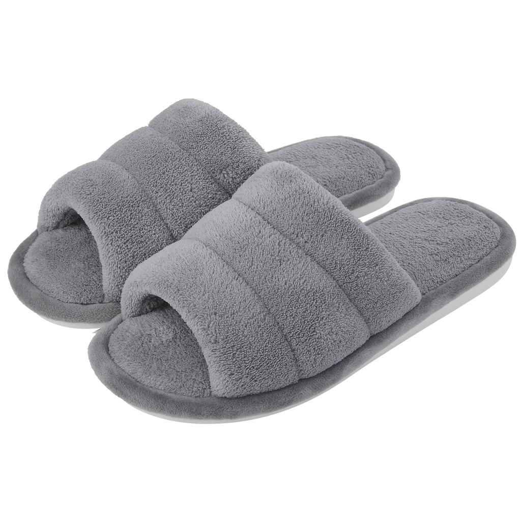 Comwarm Plush House Slippers For Women And Man Open Toe Cozy Cotton Shoes Indoor Outdoor Flat Soft Breathable Non-slip Sandals