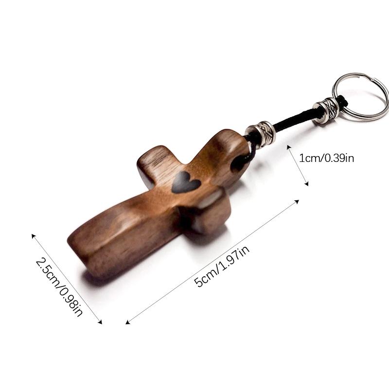 Artisanal Walnut Wood Cross Keychain Handheld Wooden Cross,Cross Key Chain,Fingertip Stress Relief Gifts Pocket Small Cross