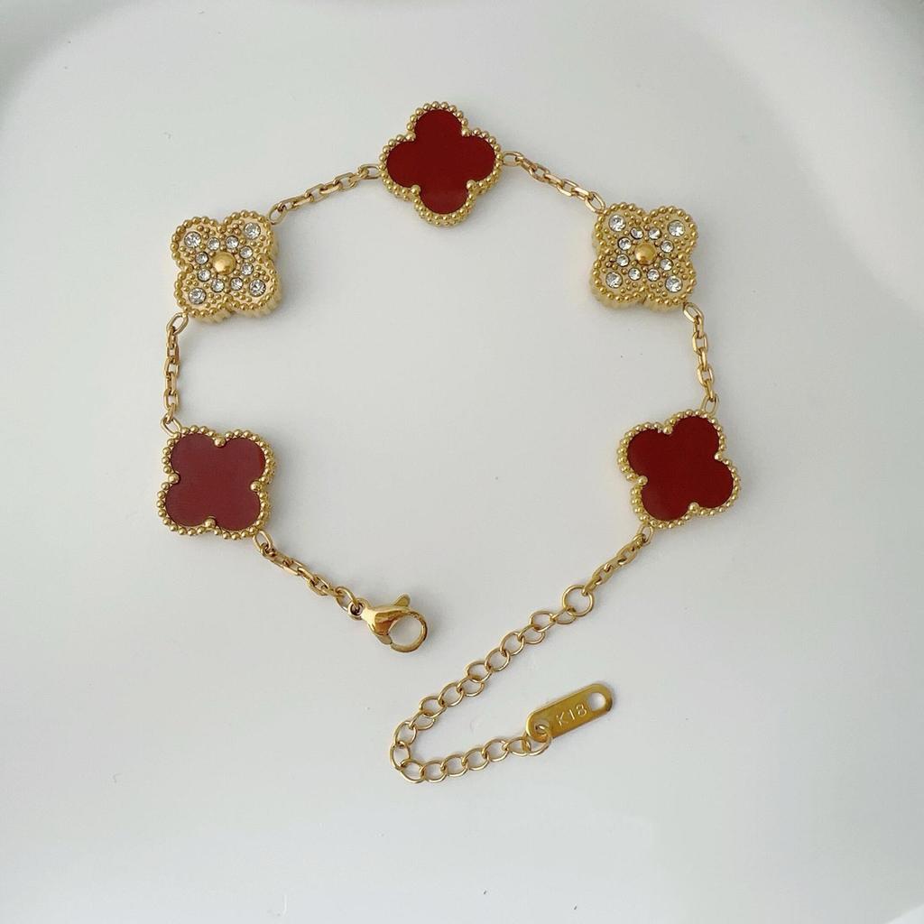 Двусторонний браслет из пяти цветов Браслет с четырьмя листочками клевера Не теряет цвет Женский элегантный легкий роскошный браслет темперамента