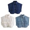 Patchwork Cropped Denim Shirt with Large Pocket Loose Denim Shirts  Commuting Tops