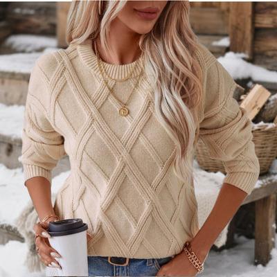 Женские осенние и зимние свитера, свободный вязаный свитер с круглым вырезом, повседневный свитер-пуловер