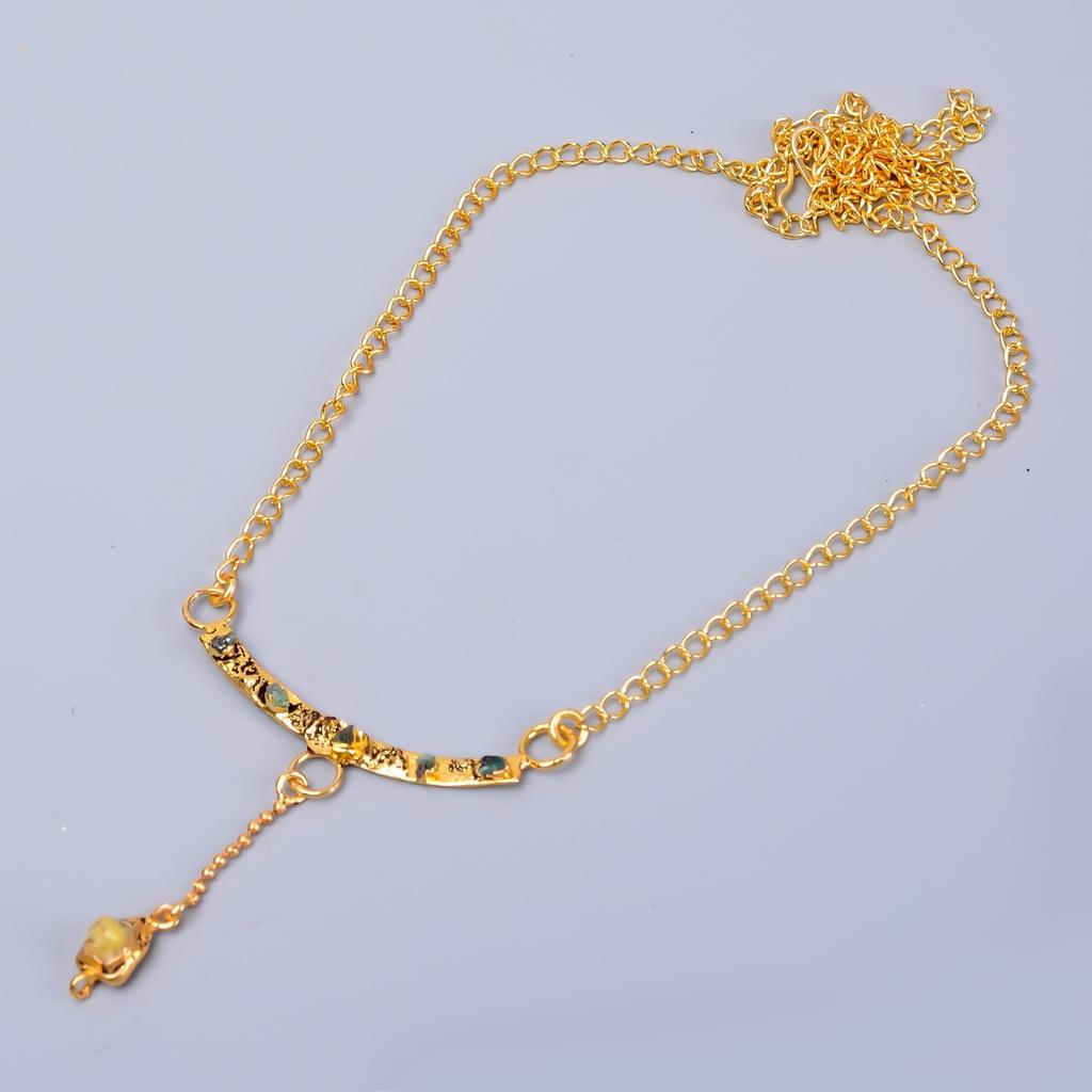 Эфиопский опал драгоценный камень золотая отделка цепочка гальваноформованное свадебное колье ювелирное изделие V-80