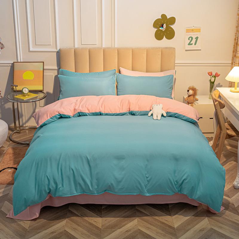 Однотонные наборы из четырех предметов из мытого хлопка, утолщенные простыни с начесом, три комплекта