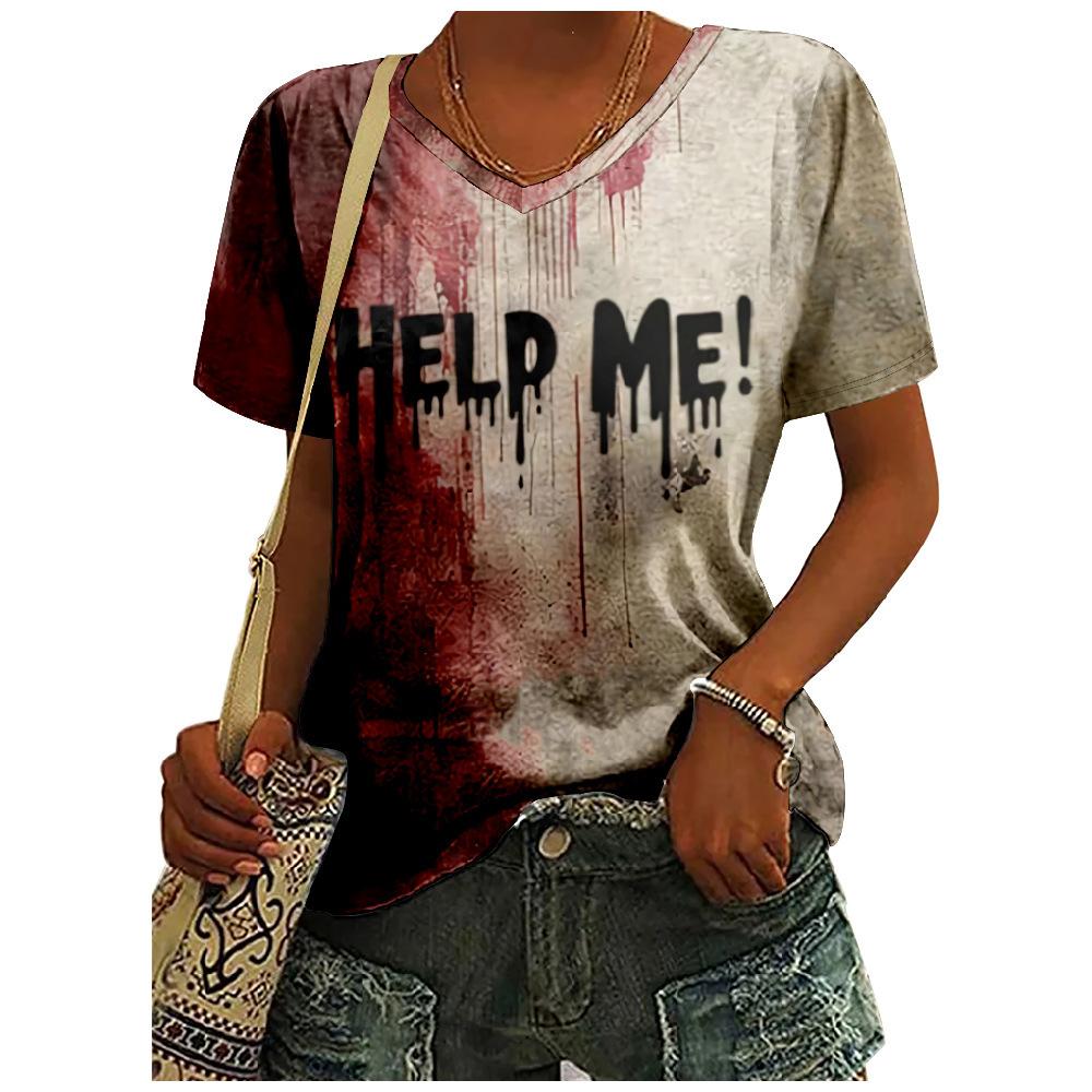 Футболка с коротким рукавом и V-образным вырезом в уличном стиле с надписью «Я в порядке, это не моя кровь»