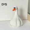 Garlic Duck Resin Figurine Cartoon White Duck Statue Animal Sculpture Home Office Bookshelf Desktop Decoration Ornament