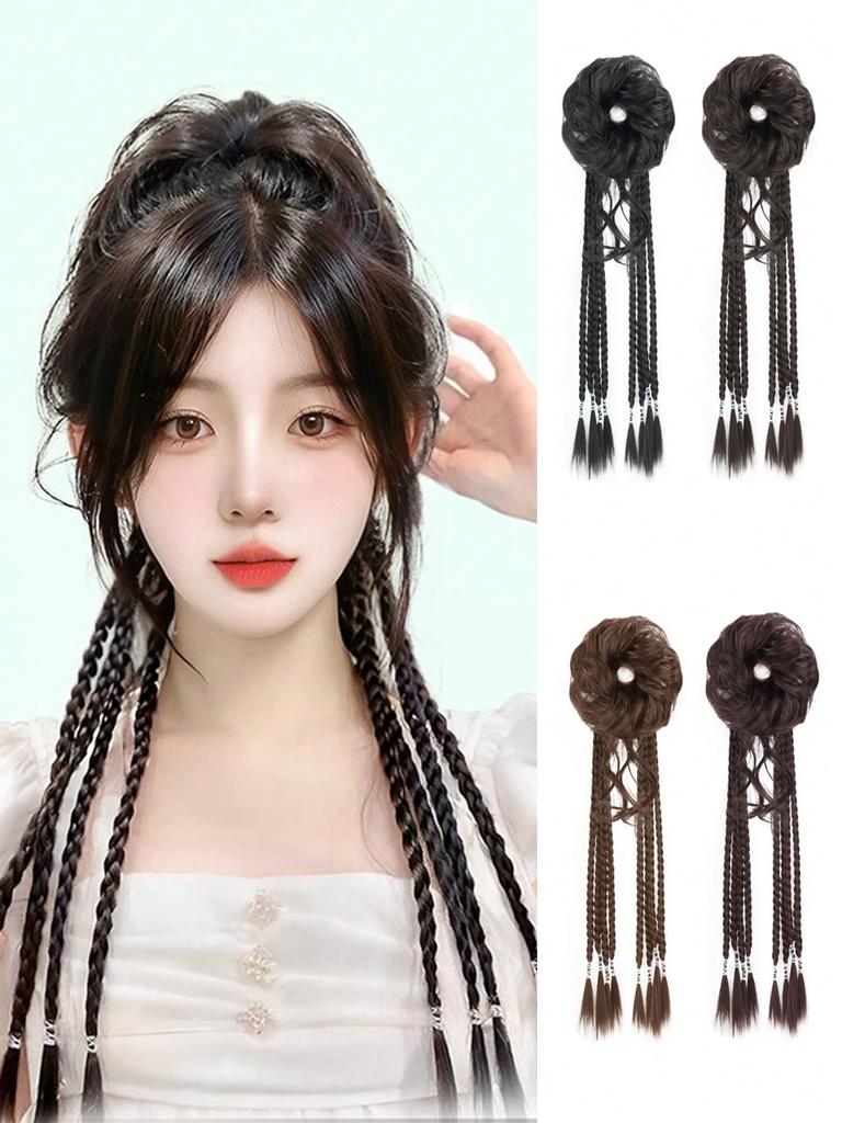 Синтетические волокнистые длинные косички для наращивания волос с резинкой 22 дюйма, боксерские плетеные волосы с небрежным пучком для женщин на каждый день