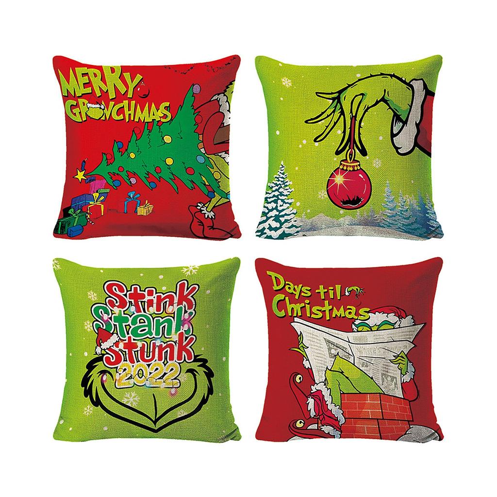 4PCS Christmas Happy Throw Pillow Cover, 18 X 18 Inch, Winter Holiday Cushion Cover Sofa Decor