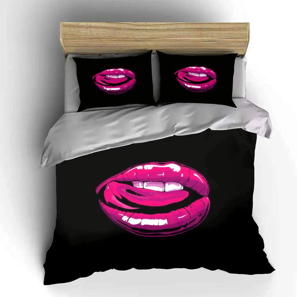 Vibrant Lips Art Decor Set Soft Comfortable Duvet Cover Bedding Set Included 1*Duvet Cover & 2*Pillowcases gift